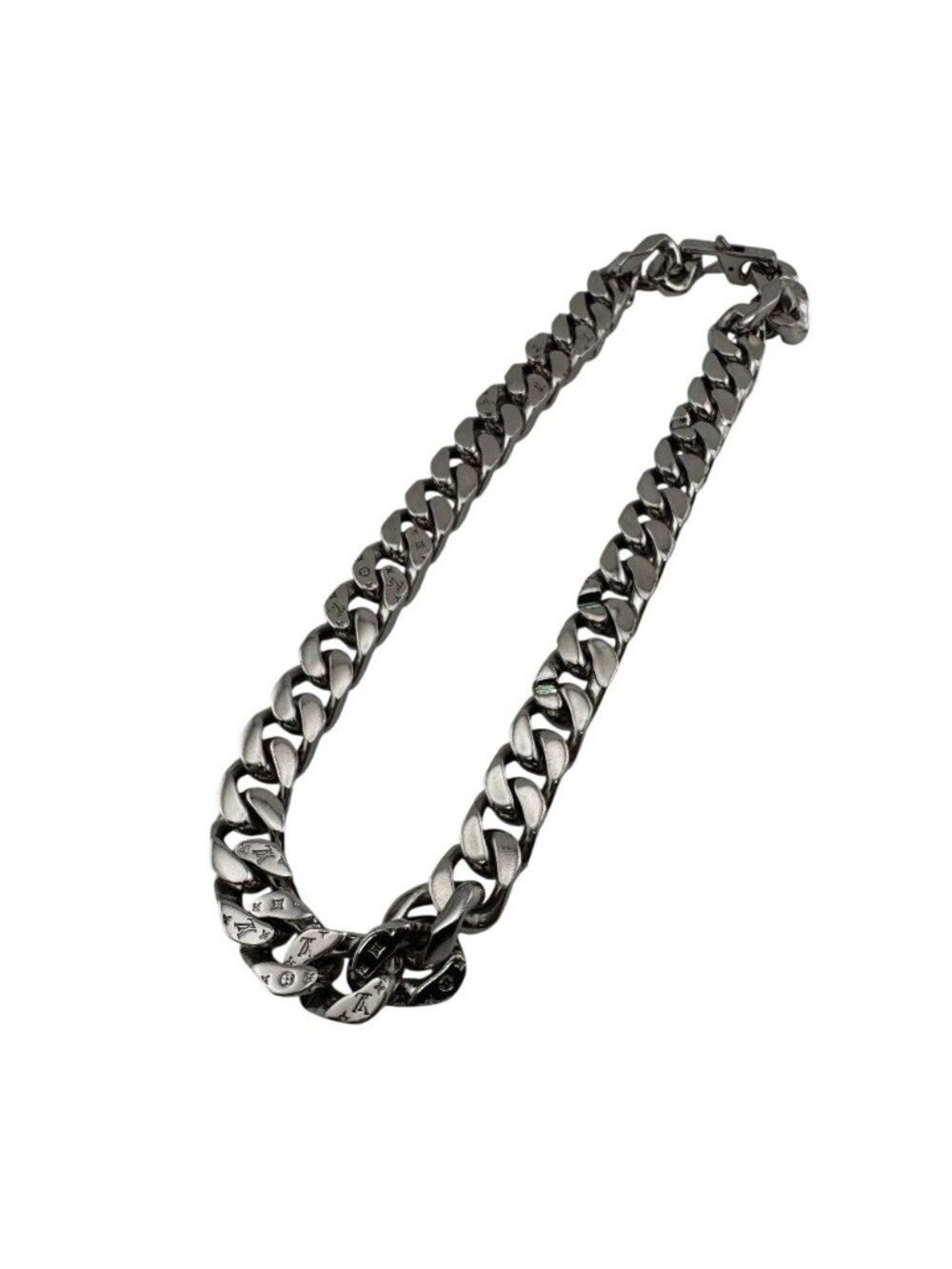 Louis Vuitton Collier LV Chain Links Monogram Metal Necklace Silver